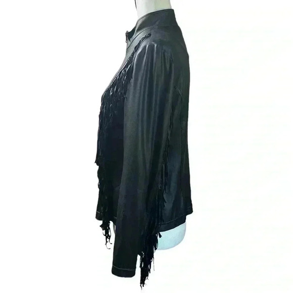 Mila & Milan Black Fringe Faux Leather Jacket Size Small - Picture 2 of 6